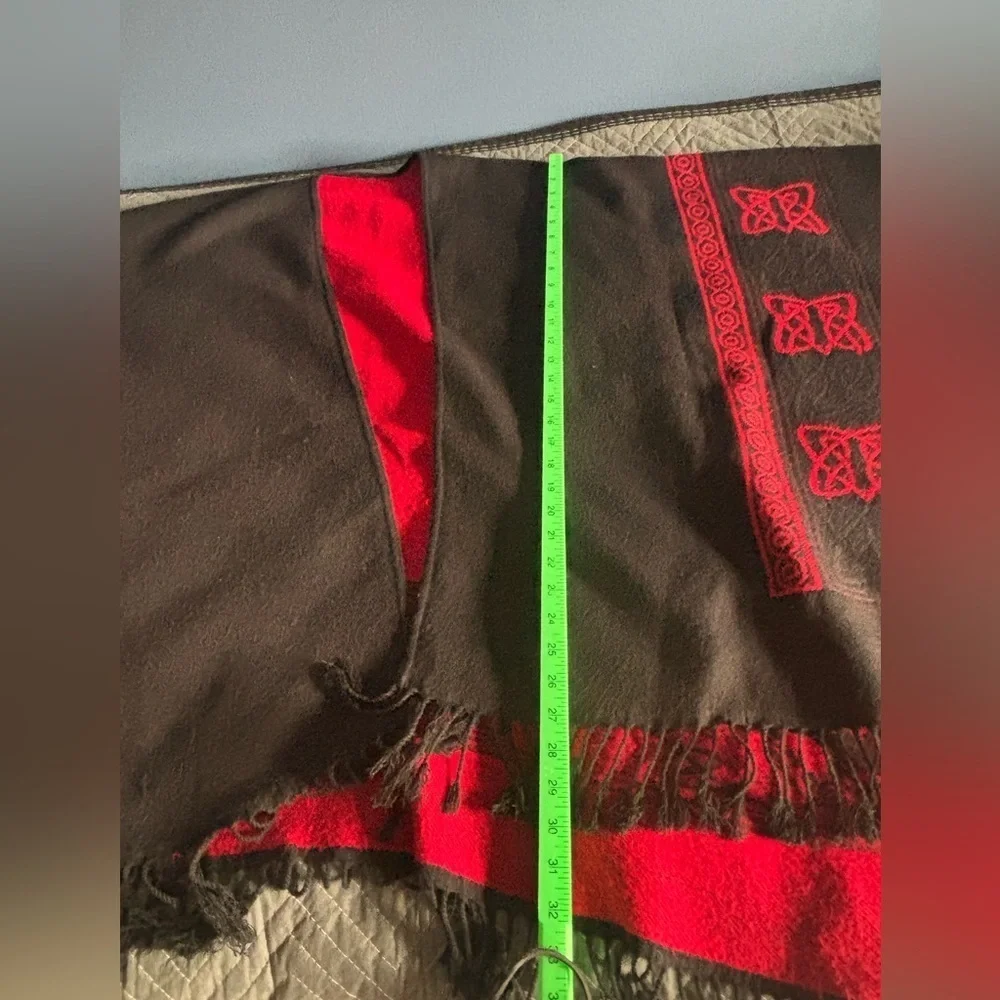 Red & Black Poncho Like Shawl. Reversible. Star dragon print.